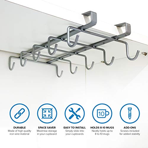 Colgador tazas y organizador armarios cocina | Colgador utensilios cocina ideal como portavasos o colgador tazas | Organizador armario cocina de hierro con ganchos para taza debajo del estante