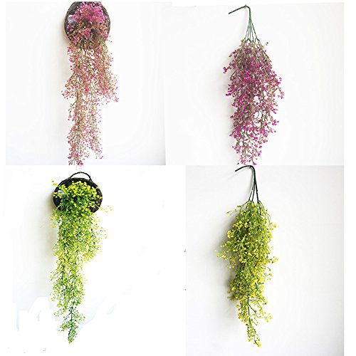 Colgante Artificial Plantas de Vid, Pack de 2 Piezas Artificial Hiedra Falsos Plantas Flores Verdor para jardín decoración de la Pared, Rojo de Rose