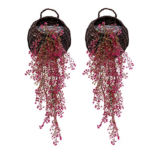 Colgante Artificial Plantas de Vid, Pack de 2 Piezas Artificial Hiedra Falsos Plantas Flores Verdor para jardín decoración de la Pared, Rojo de Rose