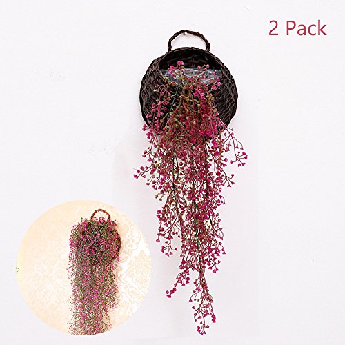 Colgante Artificial Plantas de Vid, Pack de 2 Piezas Artificial Hiedra Falsos Plantas Flores Verdor para jardín decoración de la Pared, Rojo de Rose