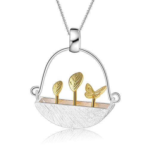 Colgante Lotus Fun S925 de plata de ley con diseño de Mi pequeño jardín colgante creativo de estilo natural hecho a mano, joya única para mujeres y niñas