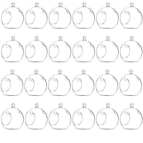 Colgante Planta de vidrio florero cristal redondo Terrario aire Planta de maceta Contenedor Candelabros Suculentas jardín en miniatura Decoración del hogar Jardín de interior Regalos Set de 24 (80MM)