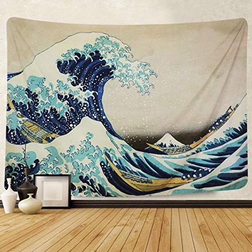 Colgar en la pared Gran ola oceánica Colgante de pared naranja al atardecer con pared arte naturaleza Decoraciones para el hogar para la sala de estar Dormitorio Decoración (B--Blue, L/148cmX200cm)
