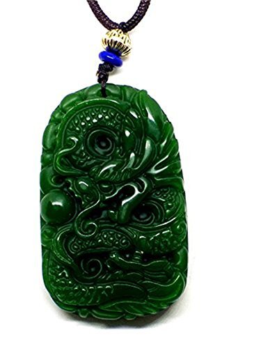 Collar con colgante de jade verde natural tallado a mano con dragón