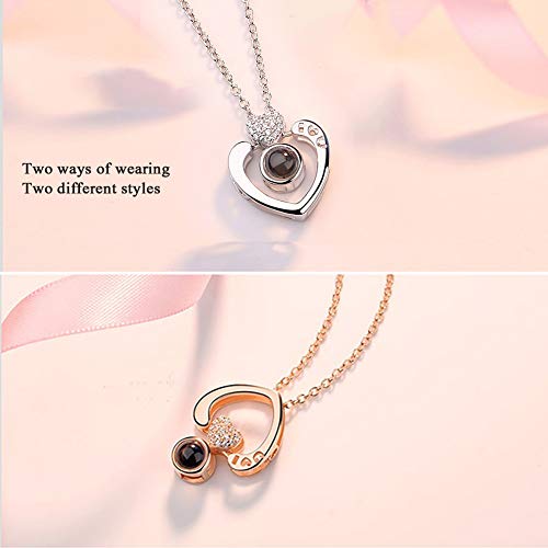 Collar dama Collar I Love You Collar Dale a tu vida Compañero 100 idiomas"I Love You" En Ágata Colgante Love Memory Clavícula Collar corto (Forma de corazón de plata)