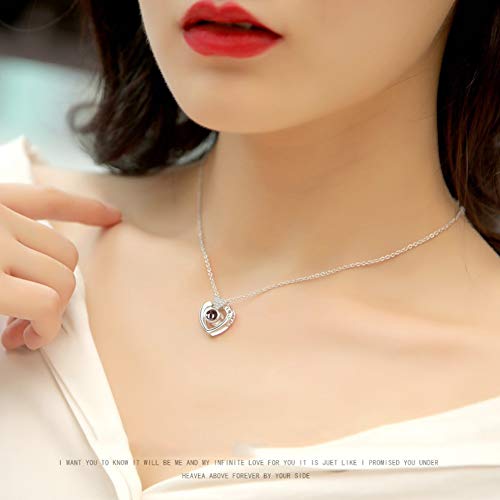 Collar dama Collar I Love You Collar Dale a tu vida Compañero 100 idiomas"I Love You" En Ágata Colgante Love Memory Clavícula Collar corto (Forma de corazón de plata)