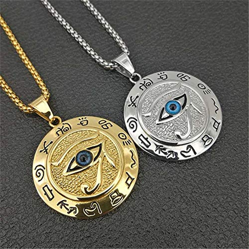 Collar de acero inoxidable con colgante de ojo de Horus para Navidad, regalo del día del padre, estilo hip hop, ojo azul de Horus, cadena de caja de 24 pulgadas Dorado