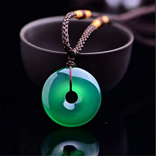 Collar de cuerda con colgante de jade natural de color verde, para mujer o hombres