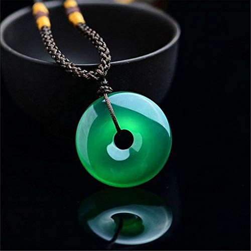 Collar de cuerda con colgante de jade natural de color verde, para mujer o hombres
