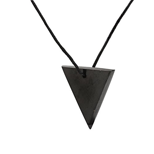 Collar de Shungite con Colgante Diseño Triángulo Invertido Hecho de Piedra Shungit para Protección Electromagnética | Joyería de Shungita Moderna, Usada para Equilibrar Energía| Triángulo Invertido