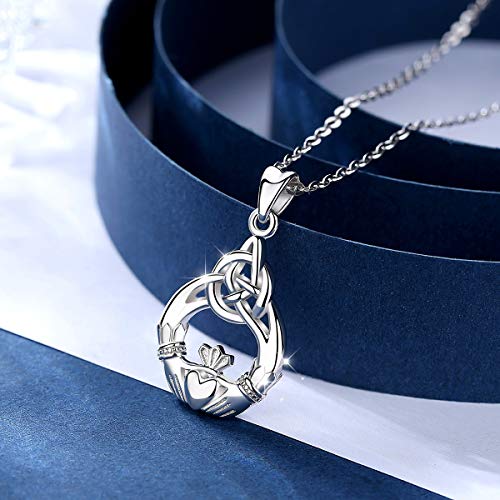 Collares de Plata para Mujeres, Plata de Ley 925 Claddagh Nudo Celta ''Tú Eres Mi único Amor'' Collar Colgante Cadena de 46 cm Joyería AEONSLOVE Regalos para Ella Mujer Esposa Muchachas