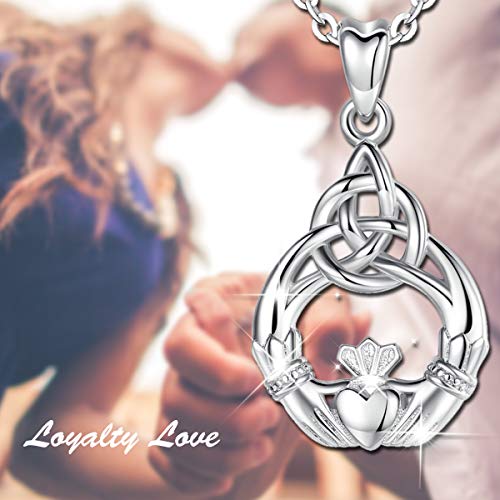 Collares de Plata para Mujeres, Plata de Ley 925 Claddagh Nudo Celta ''Tú Eres Mi único Amor'' Collar Colgante Cadena de 46 cm Joyería AEONSLOVE Regalos para Ella Mujer Esposa Muchachas