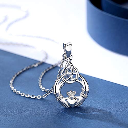 Collares de Plata para Mujeres, Plata de Ley 925 Claddagh Nudo Celta ''Tú Eres Mi único Amor'' Collar Colgante Cadena de 46 cm Joyería AEONSLOVE Regalos para Ella Mujer Esposa Muchachas