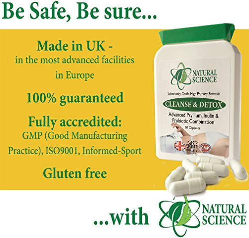 Colon Bowel CLEANSE, DETOX, PROBIOTIC - combinación ideal; psyllium, probiótico - fuerte pero suave Psyllium cleanse - MÁS 3 mil millones de bacterias amigables - 60 cápsulas Hecho en el Reino Unido