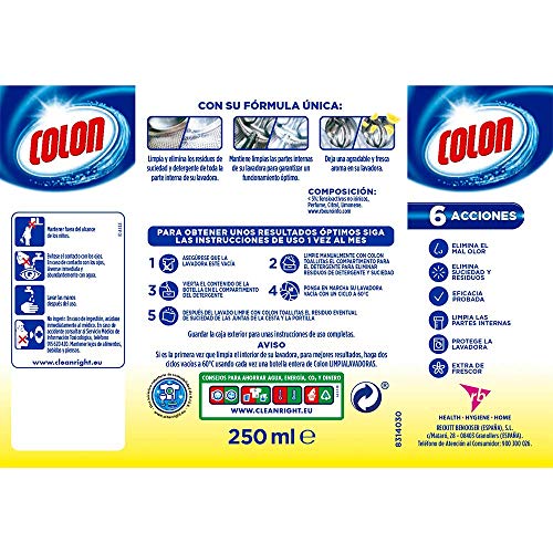 Colon - Limpiador de lavadora y antiolor, aroma limón
