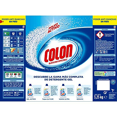 Colon Polvo Activo - Detergente para Lavadora, adecuado para Ropa Blanca y de Color, Formato Polvo - 50 dosis