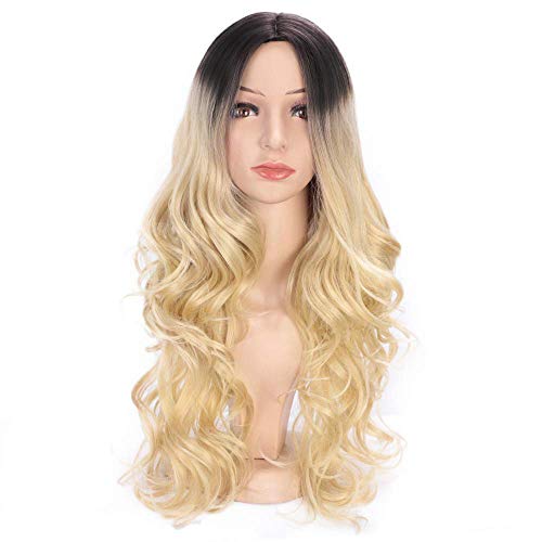ColorfulPanda Pelucas Mujer ondulada larga y rizada Color Rubio Ombre Cabello para Mujer, De Moda para Disfraz un aspecto muy natural, Fiesta Halloween Cosplay Carnaval