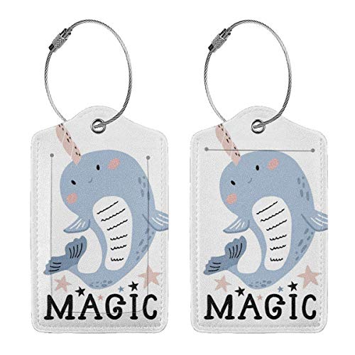 Colorido gatito de dibujos animados Magic Whale Lage Etiquetas Bolsa de cuero PU Maleta Etiquetas Diseño Viaje con Cubierta de Privacidad Trasera W/Acero Bucles