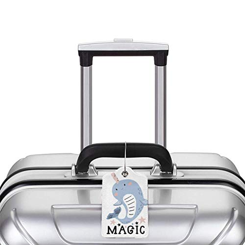 Colorido gatito de dibujos animados Magic Whale Lage Etiquetas Bolsa de cuero PU Maleta Etiquetas Diseño Viaje con Cubierta de Privacidad Trasera W/Acero Bucles