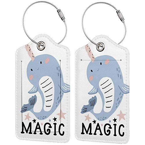 Colorido gatito de dibujos animados Magic Whale Lage Etiquetas Bolsa de cuero PU Maleta Etiquetas Diseño Viaje con Cubierta de Privacidad Trasera W/Acero Bucles