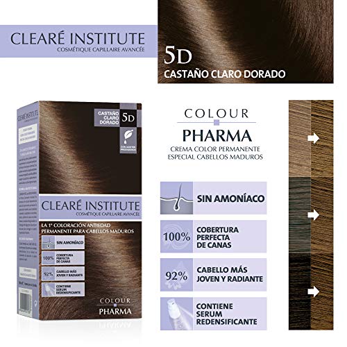 Colour Pharma - Tinte Sin PPD ni Amonicaco, Coloración Antiedad en Crema, Cabello Maduro, 5.D.- Castaño Dorado, Cobertura de Canas Rebeldes, Con Serum Redensificante, T. Dermatológicamente - 180ml