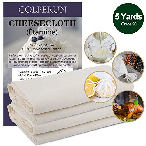 Colperun Tela Colador, Grado 90, 4,2m², 90cm X 460cm, Estopilla Telas Filtrantes de Algodón 100% Sin Blanquear, Extrafino Telas Filtrantes para Queso, Colar Leche de Almendras, Vegetable - Té Colador