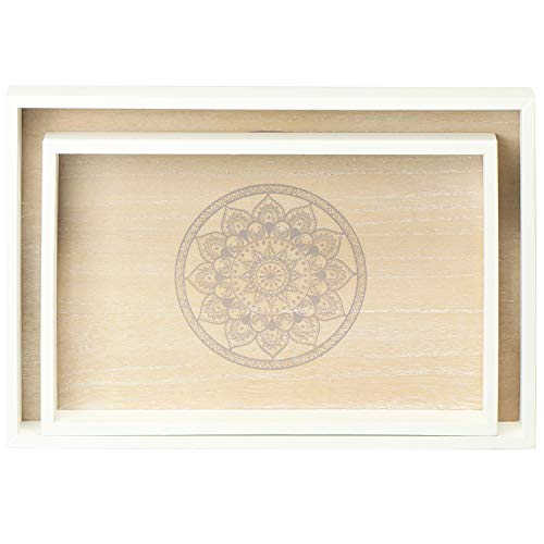 com-four® 2X Bandeja de Servir Hecha de Madera - Bandeja Vintage con Motivo de Mandala con Asas - Bandeja de Madera para el Desayuno en Gris (02 Piezas - Mandala)