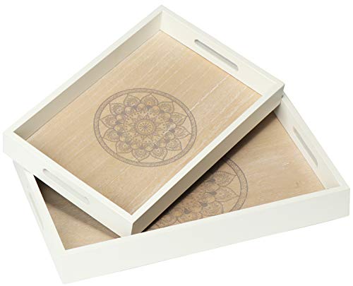 com-four® 2X Bandeja de Servir Hecha de Madera - Bandeja Vintage con Motivo de Mandala con Asas - Bandeja de Madera para el Desayuno en Gris (02 Piezas - Mandala)