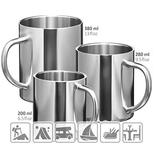 COM-FOUR® 2x tazas de café de acero inoxidable, 280 ml por taza de café, tazas térmicas de acero inoxidable de alta calidad, cafetera resistente a roturas (280ml - 2 piezas)