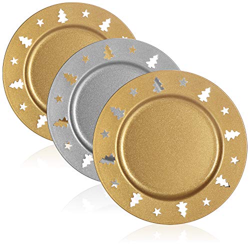 com-four® 3X Platos Decorativos - Plato Decorativo de Navidad, Posavasos pequeño, Plato de Regalo Noble para Navidad, Plato de Colores para Año Nuevo - Ø 20 cm