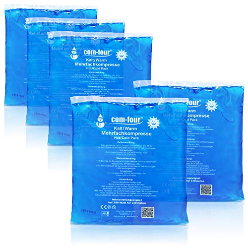 com-four® 5X Compresa Multiuso, Compresas Frías y Calientes Reusables, 13 x 14,5 cm - Apto para Microondas (05 Piezas - Medianas)
