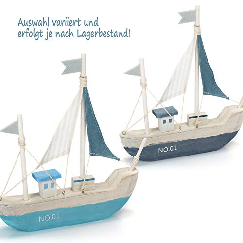 com-four® Barco de decoración marítima NO.01 - Barco de Madera con Velas de Lona - decoración de baño náutico - Barco de Pesca [la selección de Colores varía] (01 Pieza - Barco de Madera 28cm)