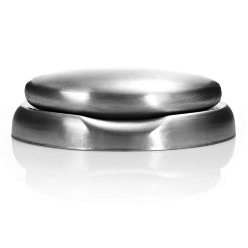 com-four® Jabón de Acero Inoxidable 2X con jabonera de Acero Inoxidable - Jabón de Acero Inoxidable ecológico - Ideal contra olores desagradables en Las Manos