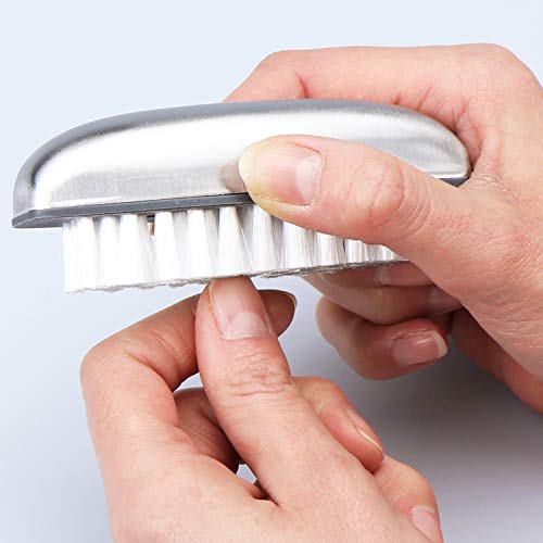 com-four® Juego de cepillos para Lavar a Mano de 3 Piezas de Acero Inoxidable y jabón de Acero Inoxidable con jabonera - Limpieza Manos, pies y uñas - Elimina olores