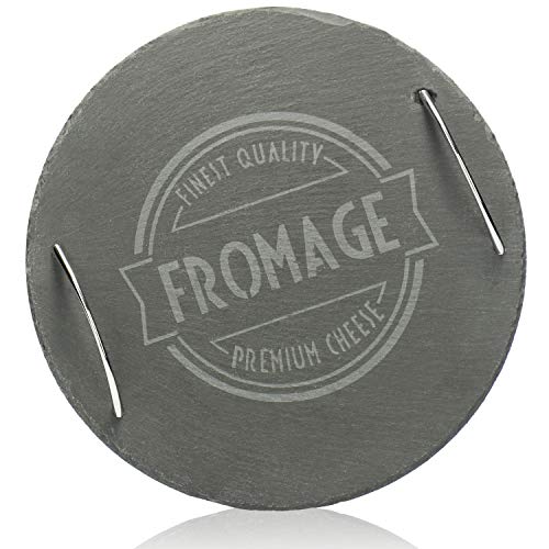 com-four® Plato para Servir de 3 Piezas, Tabla de quesos de Pizarra con Cuchillo de Queso y rebanador de Queso, para Servir especialidades de Queso