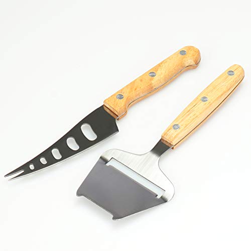 com-four® Plato para Servir de 3 Piezas, Tabla de quesos de Pizarra con Cuchillo de Queso y rebanador de Queso, para Servir especialidades de Queso