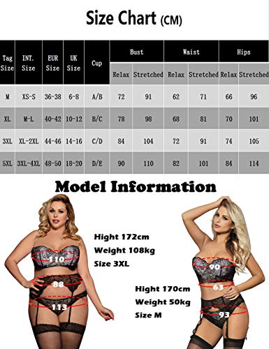comeondear Mujer Conjunto de Lencería Encaje Sujetador con Aros Tirantes Extraíbles con Liguero y Braga sin Medias Talla Grande