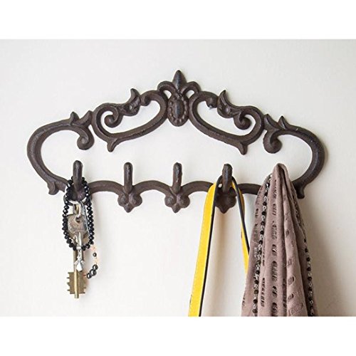 Comfify Colgador de Pared de Hierro Fundido - Diseño Vintage con 5 Ganchos - Llaves, Toallas, etc. - Montado en la Pared, Metal, Trabajo Pesado, Rústico, Vintage, Idea de Regalo Decorativo - Marrón