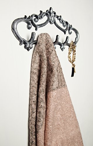 Comfify Colgador de Pared de Hierro Fundido -Diseño Vintage con 5 Ganchos - Llaves, Toallas - Montado en la Pared, Metal, Trabajo Pesado, Rústico, Vintage, Idea de Regalo Decorativo - Negro Plata