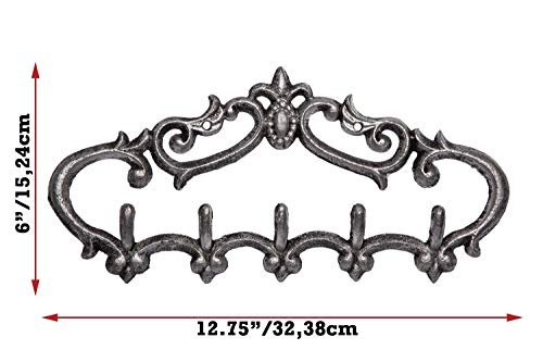 Comfify Colgador de Pared de Hierro Fundido -Diseño Vintage con 5 Ganchos - Llaves, Toallas - Montado en la Pared, Metal, Trabajo Pesado, Rústico, Vintage, Idea de Regalo Decorativo - Negro Plata