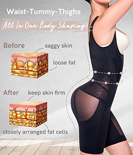 COMFREE Faja Reductora Adelgazantes Bodies Control De Barriga Body Reductor Ajustable Body Shaper LenceríA Moldeadora Busto Abierto Bodysuit Postparto Slimming Modeladora Mujer Shapewear(Negro,M)