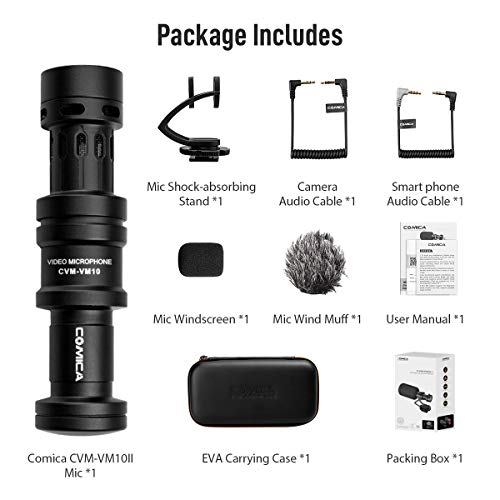 comica CVM-VM10II Microfono Video, Mini Micrófono Camara Reflex, Microfono Shotgun Direccional Micrófono DSLR, Micrófono Condensador Supercardioide Direccional para Smartphone