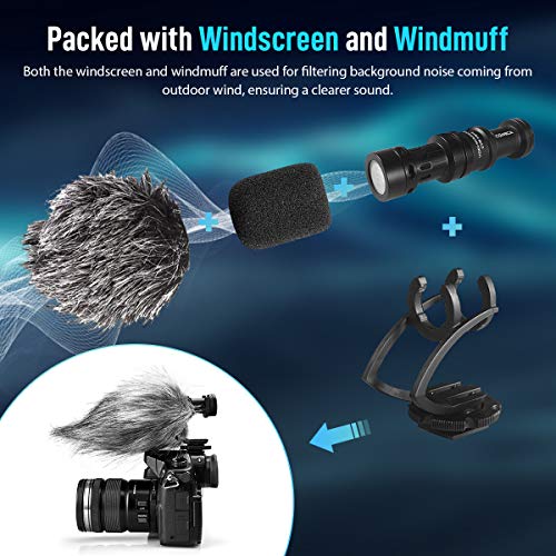 comica CVM-VM10II Microfono Video, Mini Micrófono Camara Reflex, Microfono Shotgun Direccional Micrófono DSLR, Micrófono Condensador Supercardioide Direccional para Smartphone