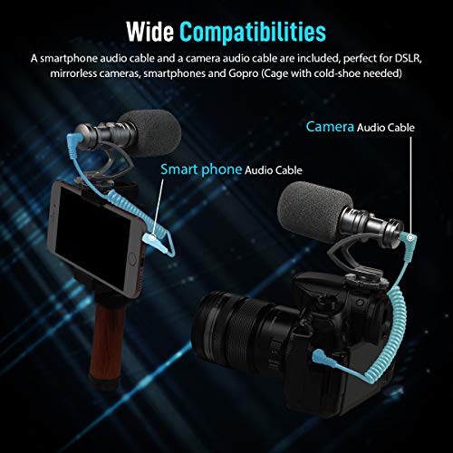 comica CVM-VM10II Microfono Video, Mini Micrófono Camara Reflex, Microfono Shotgun Direccional Micrófono DSLR, Micrófono Condensador Supercardioide Direccional para Smartphone