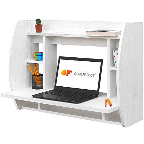 COMIFORT Escritorio Colgante - Mesa de Pared con Librería de Estructura Firme, Moderna y Minimalista con Baldas Espaciosas y de Gran Capacidad, Color Nordic