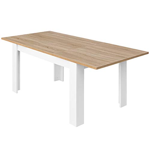 COMIFORT Mesa de Comedor- Mueble Extensible, de Estilo Moderno, Muy Resistente, con Medidas de 140/190 x 90 x 78 cm, Fabricado en Europa, Color Blanco y Roble