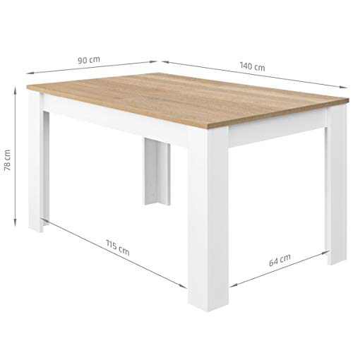 COMIFORT Mesa de Comedor- Mueble Extensible, de Estilo Moderno, Muy Resistente, con Medidas de 140/190 x 90 x 78 cm, Fabricado en Europa, Color Blanco y Roble