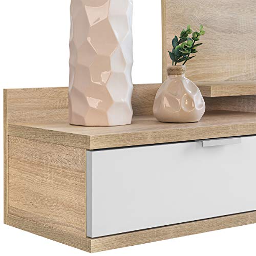 COMIFORT Recibidor Colgante - Mueble de Entrada con Cajón, Espejo y 3 Estantes de Estilo Nórdico y Moderno, Muy Resistente y Estable, de Color Blanco y Roble