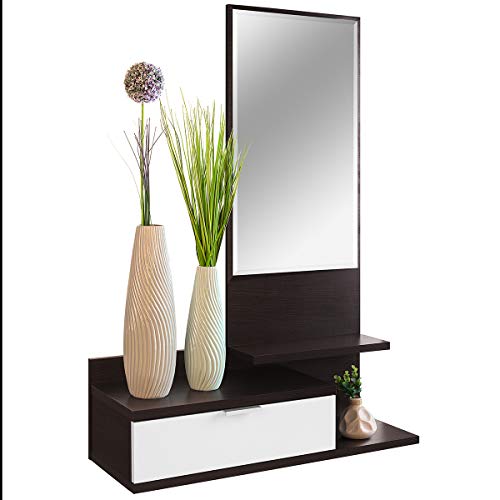 COMIFORT Recibidor Colgante - Mueble de Entrada con Cajón, Espejo y 3 Estantes de Estilo Nórdico y Moderno, Muy Resistente y Estable, de Color Blanco y Roble