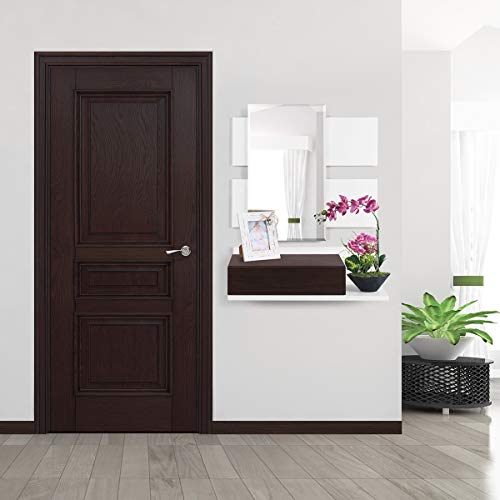 COMIFORT Recibidor Colgante - Mueble de Entrada con Cajón, Espejo y Estante de Estilo Nórdico y Moderno, Muy Resistente y Estable, de Color Blanco y Wengue